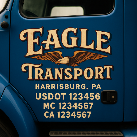 Truck Door Decal Sticker Lettering With USDOT, MC, CA, KYU, GVW & More | Custom Truck Door Decal Sticker Signs (Set of 2)