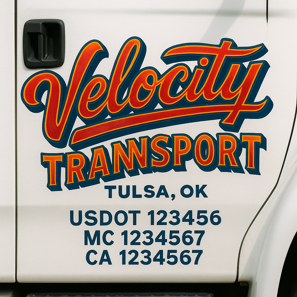 Truck Door Decal Sticker Lettering With USDOT, MC, CA, KYU, GVW & More | Custom Truck Door Decal Sticker Signs (Set of 2)