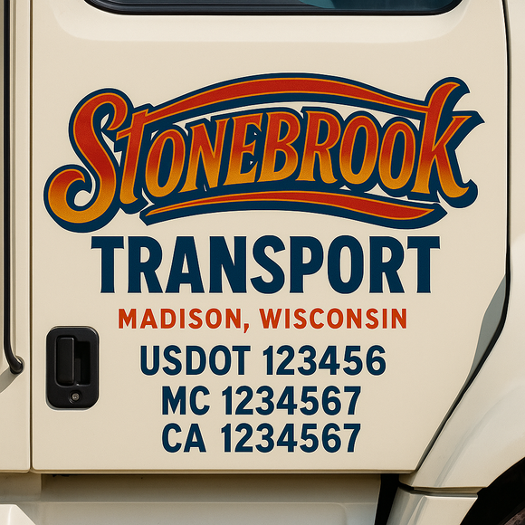 Truck Door Decal Sticker Lettering With USDOT, MC, CA, KYU, GVW & More | Custom Truck Door Decal Sticker Signs (Set of 2)