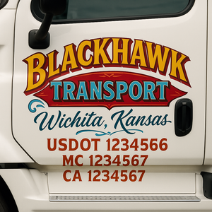 Truck Door Decal Sticker Lettering With USDOT, MC, CA, KYU, GVW & More | Custom Truck Door Decal Sticker Signs (Set of 2)