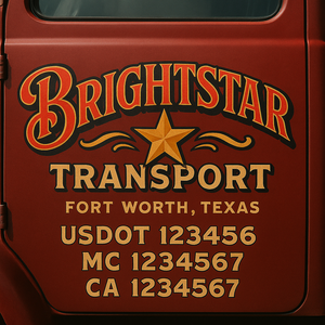 Truck Door Decal Sticker Lettering With USDOT, MC, CA, KYU, GVW & More | Custom Truck Door Decal Sticker Signs (Set of 2)