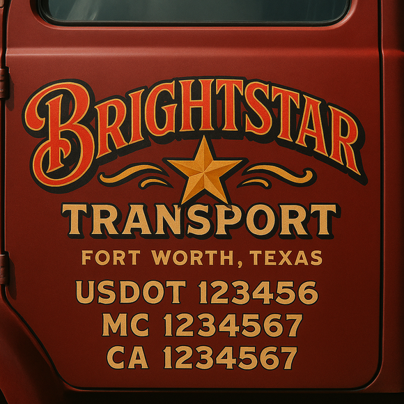 Truck Door Decal Sticker Lettering With USDOT, MC, CA, KYU, GVW & More | Custom Truck Door Decal Sticker Signs (Set of 2)
