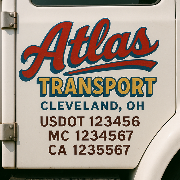 Truck Door Decal Sticker Lettering With USDOT, MC, CA, KYU, GVW & More | Custom Truck Door Decal Sticker Signs (Set of 2)