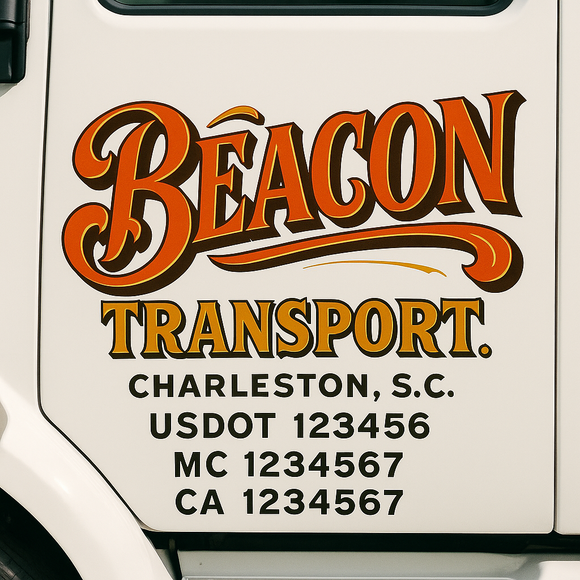Truck Door Decal Sticker Lettering With USDOT, MC, CA, KYU, GVW & More | Custom Truck Door Decal Sticker Signs (Set of 2)