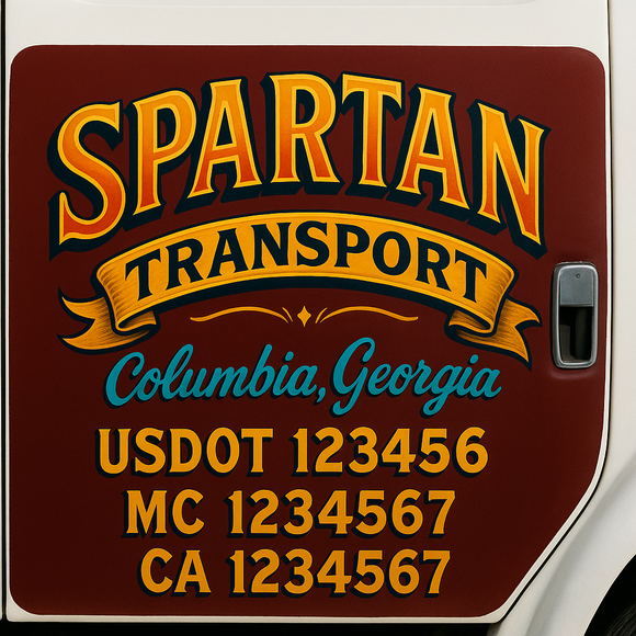 Truck Door Decal Sticker Lettering With USDOT, MC, CA, KYU, GVW & More | Custom Truck Door Decal Sticker Signs (Set of 2)