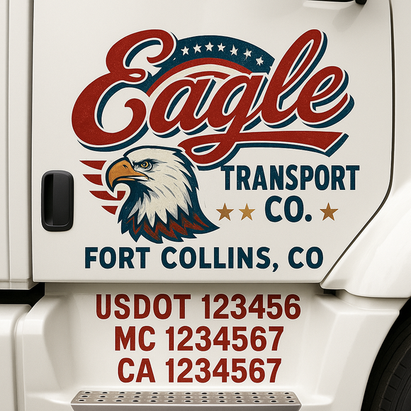 Truck Door Decal Sticker Lettering With USDOT, MC, CA, KYU, GVW & More | Custom Truck Door Decal Sticker Signs (Set of 2)