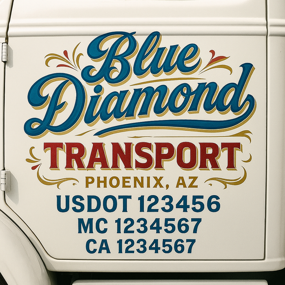 Truck Door Decal Sticker Lettering With USDOT, MC, CA, KYU, GVW & More | Custom Truck Door Decal Sticker Signs (Set of 2)