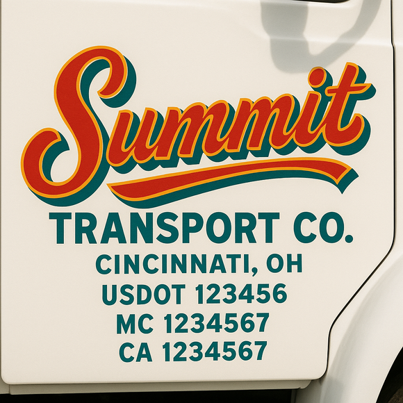 Truck Door Decal Sticker Lettering With USDOT, MC, CA, KYU, GVW & More | Custom Truck Door Decal Sticker Signs (Set of 2)