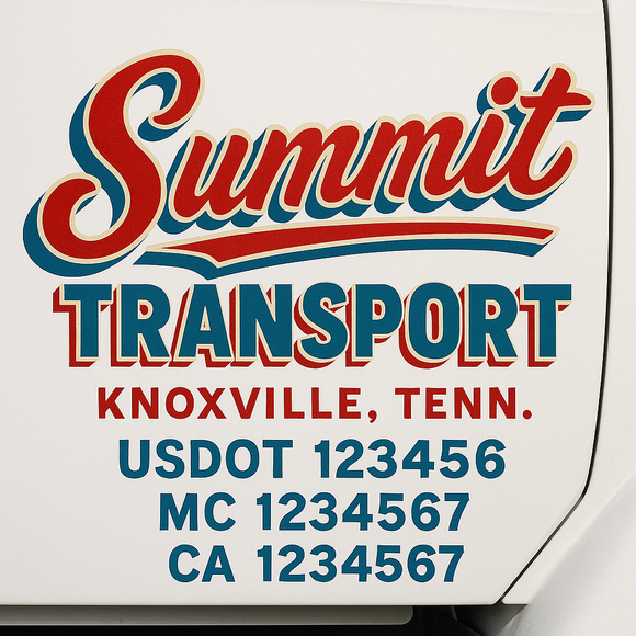 Truck Door Decal Sticker Lettering With USDOT, MC, CA, KYU, GVW & More | Custom Truck Door Decal Sticker Signs (Set of 2)