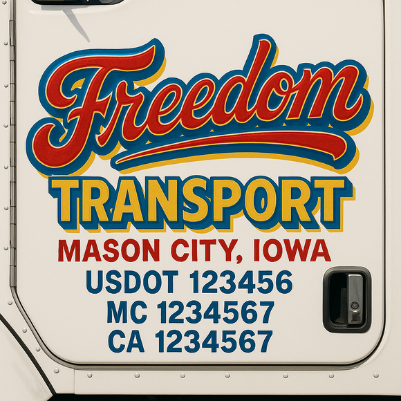 Truck Door Decal Sticker Lettering With USDOT, MC, CA, KYU, GVW & More | Custom Truck Door Decal Sticker Signs (Set of 2)