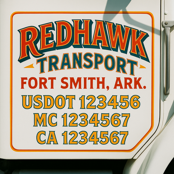 Truck Door Decal Sticker Lettering With USDOT, MC, CA, KYU, GVW & More | Custom Truck Door Decal Sticker Signs (Set of 2)
