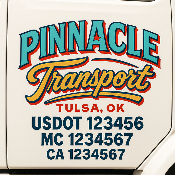 Truck Door Decal Sticker Lettering With USDOT, MC, CA, KYU, GVW & More | Custom Truck Door Decal Sticker Signs (Set of 2)