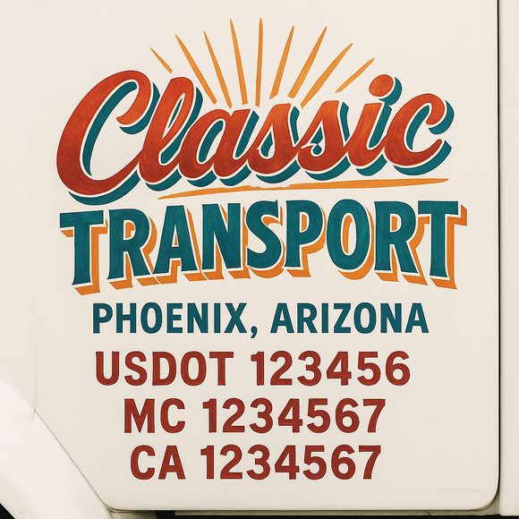 Truck Door Decal Sticker Lettering With USDOT, MC, CA, KYU, GVW & More | Custom Truck Door Decal Sticker Signs (Set of 2)