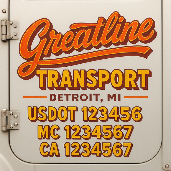 Truck Door Decal Sticker Lettering With USDOT, MC, CA, KYU, GVW & More | Custom Truck Door Decal Sticker Signs (Set of 2)