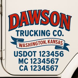 Truck Door Decal Sticker Lettering With USDOT, MC, CA, KYU, GVW & More | Custom Truck Door Decal Sticker Signs (Set of 2)
