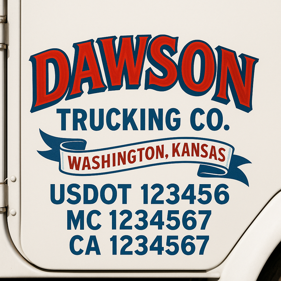 Truck Door Decal Sticker Lettering With USDOT, MC, CA, KYU, GVW & More | Custom Truck Door Decal Sticker Signs (Set of 2)
