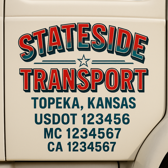 Truck Door Decal Sticker Lettering With USDOT, MC, CA, KYU, GVW & More | Custom Truck Door Decal Sticker Signs (Set of 2)