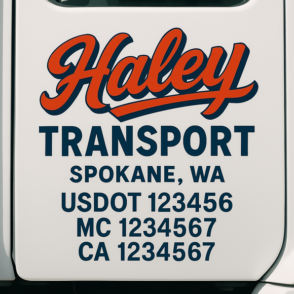 Truck Door Decal Sticker Lettering With USDOT, MC, CA, KYU, GVW & More | Custom Truck Door Decal Sticker Signs (Set of 2)