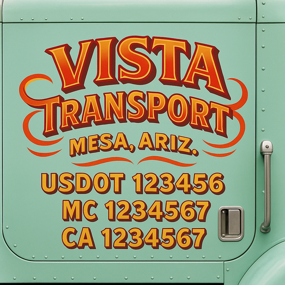Truck Door Decal Sticker Lettering With USDOT, MC, CA, KYU, GVW & More | Custom Truck Door Decal Sticker Signs (Set of 2)