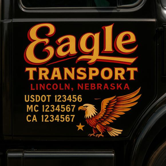 Truck Door Decal Sticker Lettering With USDOT, MC, CA, KYU, GVW & More | Custom Truck Door Decal Sticker Signs (Set of 2)