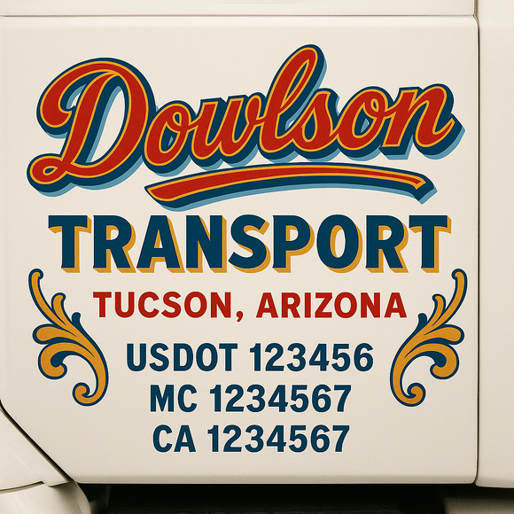 Truck Door Decal Sticker Lettering With USDOT, MC, CA, KYU, GVW & More | Custom Truck Door Decal Sticker Signs (Set of 2)
