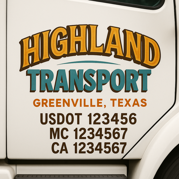 Truck Door Decal Sticker Lettering With USDOT, MC, CA, KYU, GVW & More | Custom Truck Door Decal Sticker Signs (Set of 2)