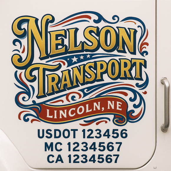 Truck Door Decal Sticker Lettering With USDOT, MC, CA, KYU, GVW & More | Custom Truck Door Decal Sticker Signs (Set of 2)