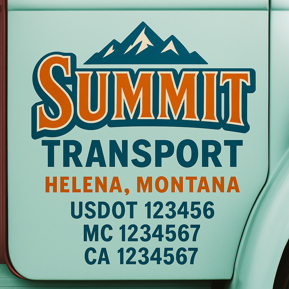 Truck Door Decal Sticker Lettering With USDOT, MC, CA, KYU, GVW & More | Custom Truck Door Decal Sticker Signs (Set of 2)