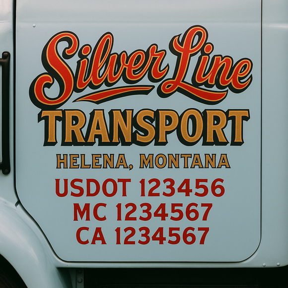 Truck Door Decal Sticker Lettering With USDOT, MC, CA, KYU, GVW & More | Custom Truck Door Decal Sticker Signs (Set of 2)