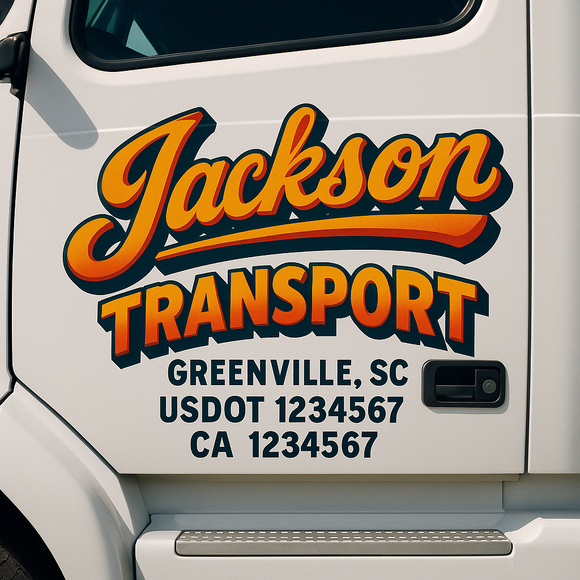 Truck Door Decal Sticker Lettering With USDOT, MC, CA, KYU, GVW & More | Custom Truck Door Decal Sticker Signs (Set of 2)