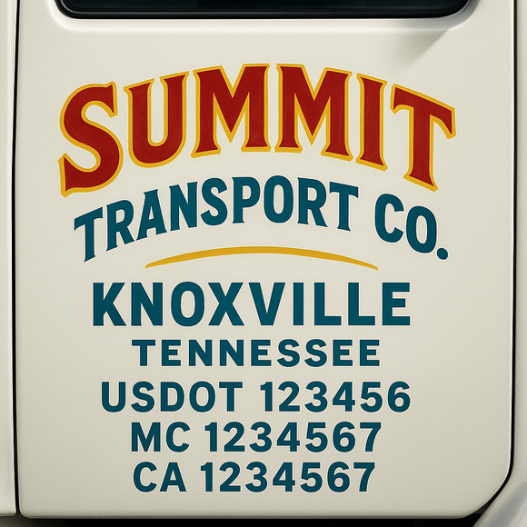 Truck Door Decal Sticker Lettering With USDOT, MC, CA, KYU, GVW & More | Custom Truck Door Decal Sticker Signs (Set of 2)