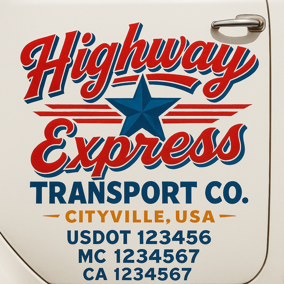 Truck Door Decal Sticker Lettering With USDOT, MC, CA, KYU, GVW & More | Custom Truck Door Decal Sticker Signs (Set of 2)