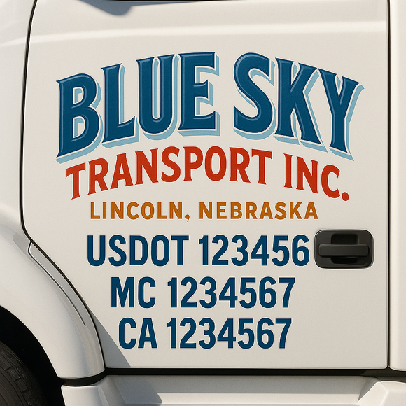 Truck Door Decal Sticker Lettering With USDOT, MC, CA, KYU, GVW & More | Custom Truck Door Decal Sticker Signs (Set of 2)