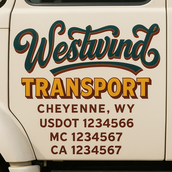 Truck Door Decal Sticker Lettering With USDOT, MC, CA, KYU, GVW & More | Custom Truck Door Decal Sticker Signs (Set of 2)