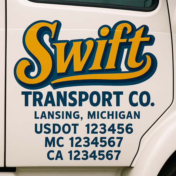 Truck Door Decal Sticker Lettering With USDOT, MC, CA, KYU, GVW & More | Custom Truck Door Decal Sticker Signs (Set of 2)