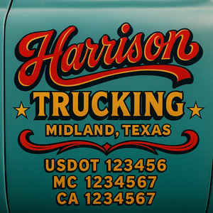 Truck Door Decal Sticker Lettering With USDOT, MC, CA, KYU, GVW & More | Custom Truck Door Decal Sticker Signs (Set of 2)