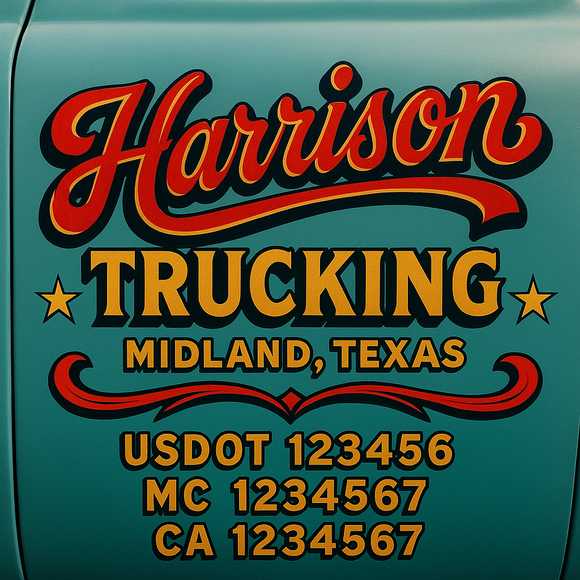 Truck Door Decal Sticker Lettering With USDOT, MC, CA, KYU, GVW & More | Custom Truck Door Decal Sticker Signs (Set of 2)