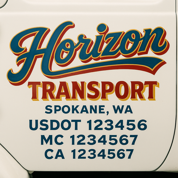 Truck Door Decal Sticker Lettering With USDOT, MC, CA, KYU, GVW & More | Custom Truck Door Decal Sticker Signs (Set of 2)