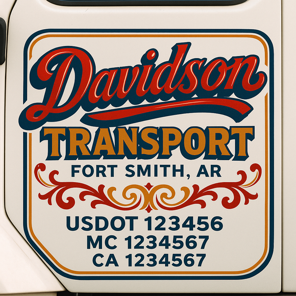 Truck Door Decal Sticker Lettering With USDOT, MC, CA, KYU, GVW & More | Custom Truck Door Decal Sticker Signs (Set of 2)