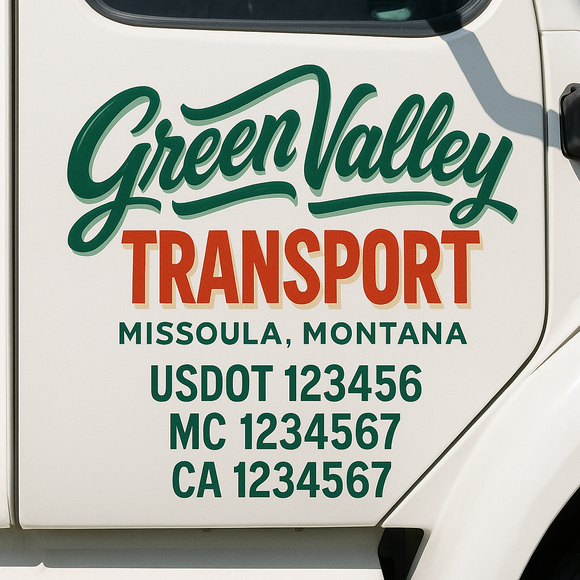 Truck Door Decal Sticker Lettering With USDOT, MC, CA, KYU, GVW & More | Custom Truck Door Decal Sticker Signs (Set of 2)