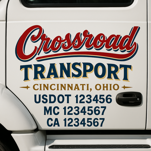 Truck Door Decal Sticker Lettering With USDOT, MC, CA, KYU, GVW & More | Custom Truck Door Decal Sticker Signs (Set of 2)