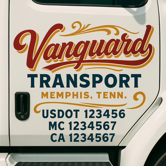 Truck Door Decal Sticker Lettering With USDOT, MC, CA, KYU, GVW & More | Custom Truck Door Decal Sticker Signs (Set of 2)