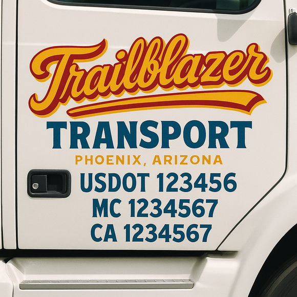 Truck Door Decal Sticker Lettering With USDOT, MC, CA, KYU, GVW & More | Custom Truck Door Decal Sticker Signs (Set of 2)