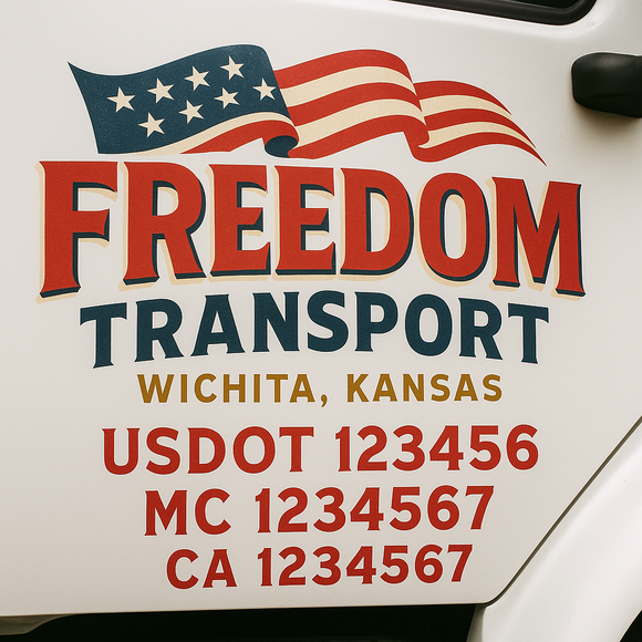 Truck Door Decal Sticker Lettering With USDOT, MC, CA, KYU, GVW & More | Custom Truck Door Decal Sticker Signs (Set of 2)