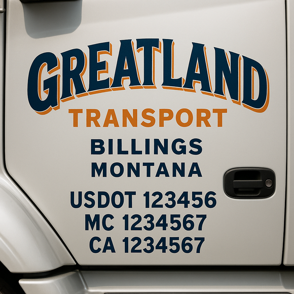 Truck Door Decal Sticker Lettering With USDOT, MC, CA, KYU, GVW & More | Custom Truck Door Decal Sticker Signs (Set of 2)