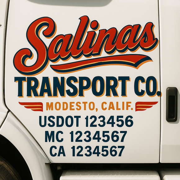 Truck Door Decal Sticker Lettering With USDOT, MC, CA, KYU, GVW & More | Custom Truck Door Decal Sticker Signs (Set of 2)