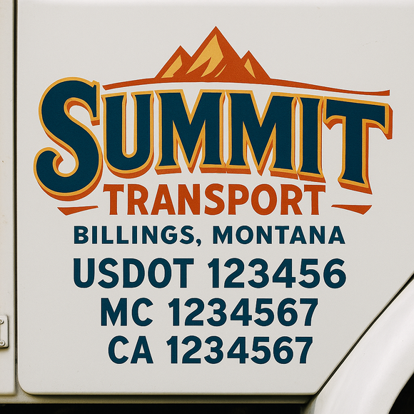 Truck Door Decal Sticker Lettering With USDOT, MC, CA, KYU, GVW & More | Custom Truck Door Decal Sticker Signs (Set of 2)
