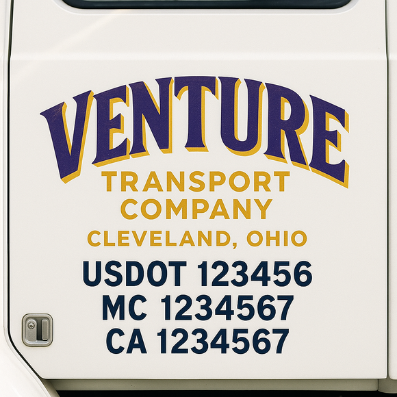Truck Door Decal Sticker Lettering With USDOT, MC, CA, KYU, GVW & More | Custom Truck Door Decal Sticker Signs (Set of 2)