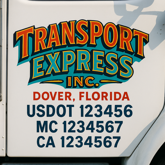 Truck Door Decal Sticker Lettering With USDOT, MC, CA, KYU, GVW & More | Custom Truck Door Decal Sticker Signs (Set of 2)