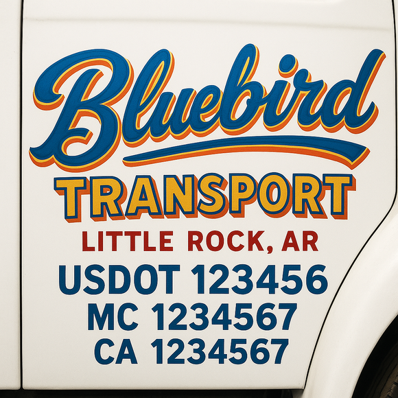 Truck Door Decal Sticker Lettering With USDOT, MC, CA, KYU, GVW & More | Custom Truck Door Decal Sticker Signs (Set of 2)